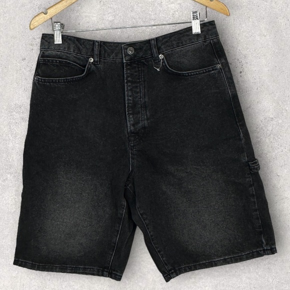 New Topman Straight‎ Leg Denim Jean Shorts Wash Black Mens Size 32 Button Front - Picture 14 of 15